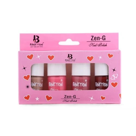 BANETION Zen-g New generation Makeup - Mini Nail Kit - Bestie - 30ml (Set of 4) | Glossy Nail Polish Set | Long Lasting & High Gloss Effect | Chip Resistant Nail Paints | Cruelty-free & Vegan