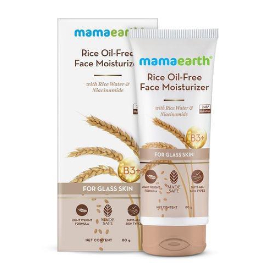 Mamaearth Rice Oil-Free Face Moisturizer With Rice Water & Niacinamide For Glass Skin (80gm)