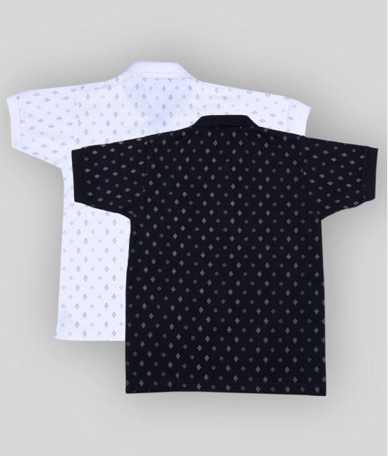 Neuvin White and Black Printed Cotton Polo T Shirts for Boys Pack of 2 - None