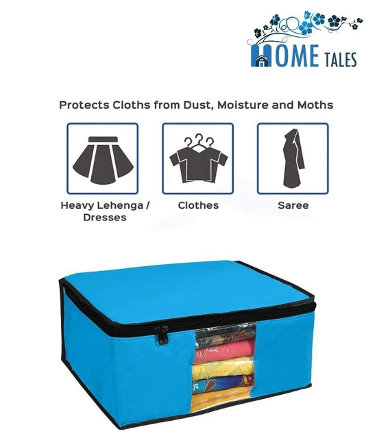 HOMETALES Saree Cover / Cloth Storage & Organizer with Transparent Window,Blue (4U)