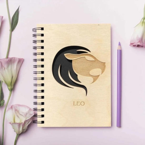 Wooden Cover Leo Zodiac Sign Engraved and Crafted
