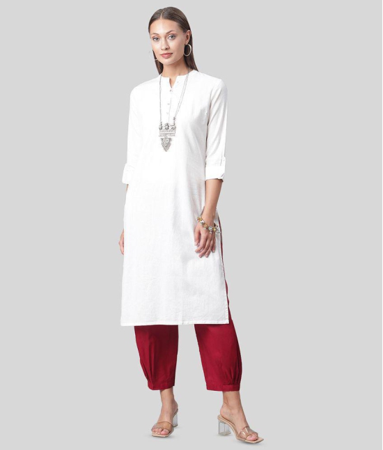 Divena - White Cotton Blend Womens Straight Kurti - S