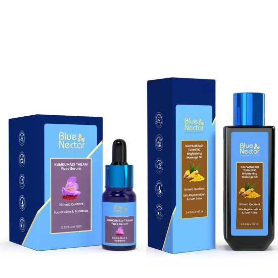 Kumkumadi Tailam Face Serum and Nalpamaradi Tailam Body Oil for Skin Brightening