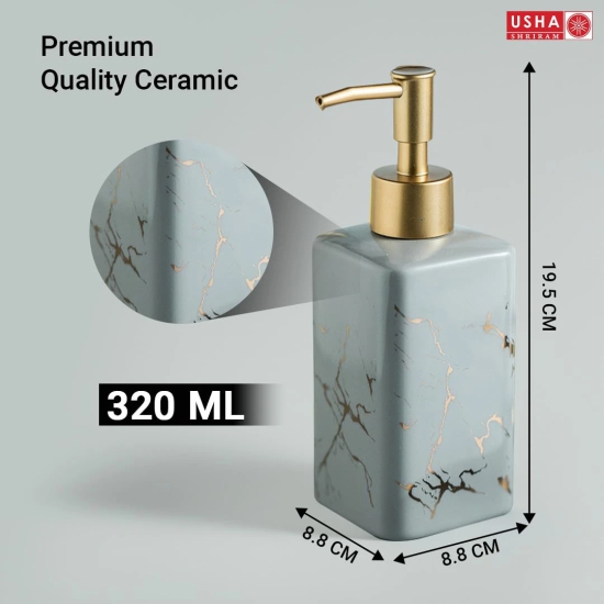 USHA SHRIRAM 320ml Ceramic Soap Dispenser Bottle, Kitchen Dish Soap Pump, Hand Shower Washing, Design 3 - Grey, Pack of 1-USHA SHRIRAM 320ml Ceramic Soap & Lotion Dispenser, Grey, Pack of 1