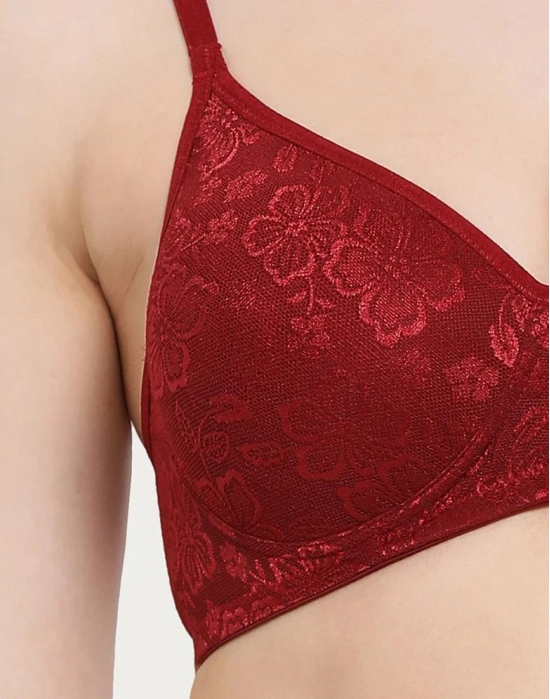 Clovia Lace T-Shirt Bra - Maroon - 34B