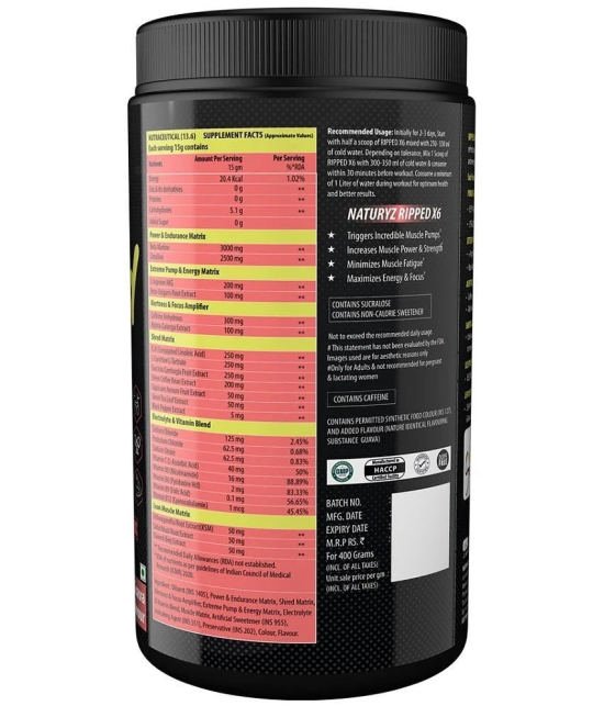 NATURYZ Ripped X6 Pre Workout With 24 Nutrients for Pump, Energy, Muscle gain - 400g(Guava Flavour)