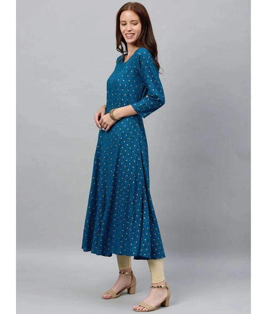 KIPEK - Blue Rayon Womens Flared Kurti ( Pack of 1 ) - None