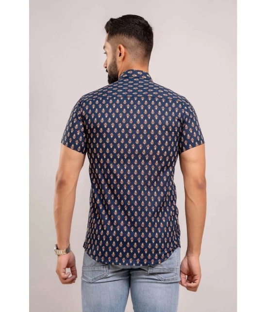 Frionkandy 100% Cotton Regular Fit Printed Half Sleeves Mens Casual Shirt - Navy ( Pack of 1 ) - None