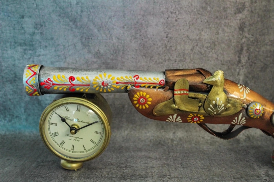 Handcrafted Metal Gun Shaped Table Clock