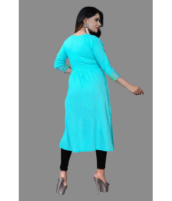 haya fashion - Turquoise Rayon Women's Straight Kurti ( Pack of 1 ) - None