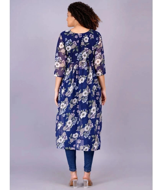 HIGHLIGHT FASHION EXPORT Georgette Printed Midi Womens Fit & Flare Dress - Blue ( Pack of 1 ) - None