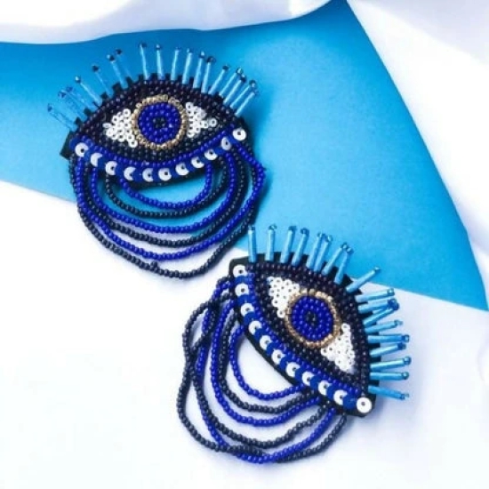 Eye for Eye Blue Beaded Earrings