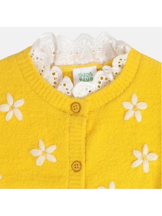 Miniklub Baby Girls Round Neck Full Sleeve Knit Sweater (Yellow Color) - None