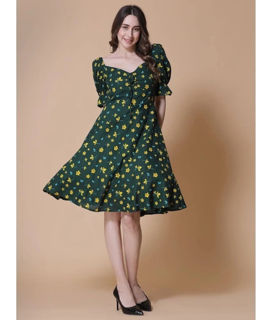 GOD BLESS Rayon Printed Knee Length Womens Fit & Flare Dress - Green ( Pack of 1 ) - None