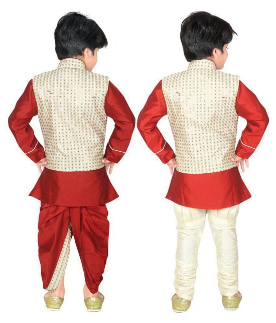 ahhaaaa Kids Indian Ethnic Waistcoat, Kurta, Breaches and Dhoti Pant Set for Baby Boys - None