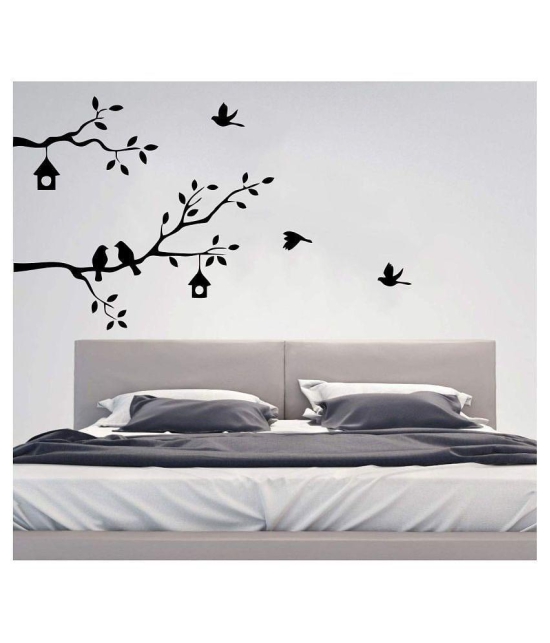 Asmi Collection Birds Family on a Tree Branch Wall Sticker ( 75 x 128 cms )