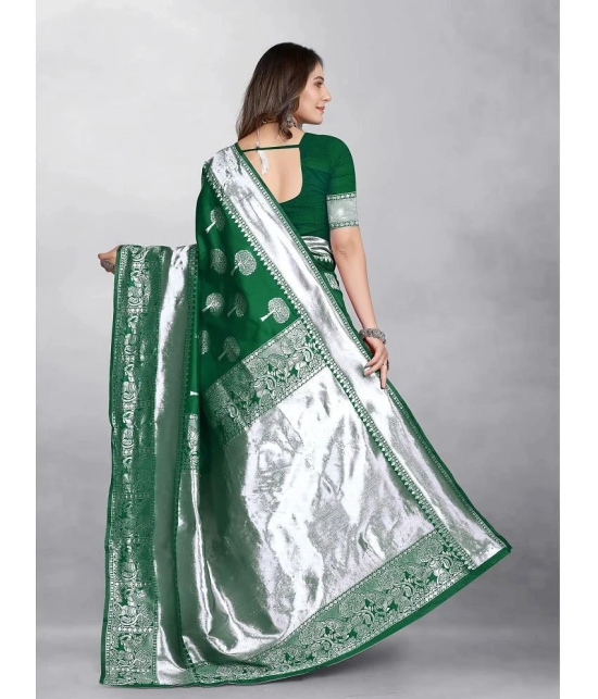 Gazal Fashions - Green Banarasi Silk Saree With Blouse Piece ( Pack of 1 ) - Green