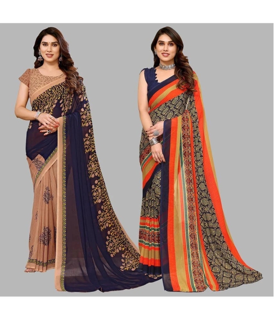 ANAND SAREES Georgette Printed Saree With Blouse Piece - Multicolour ( Pack of 2 ) - Multicolour