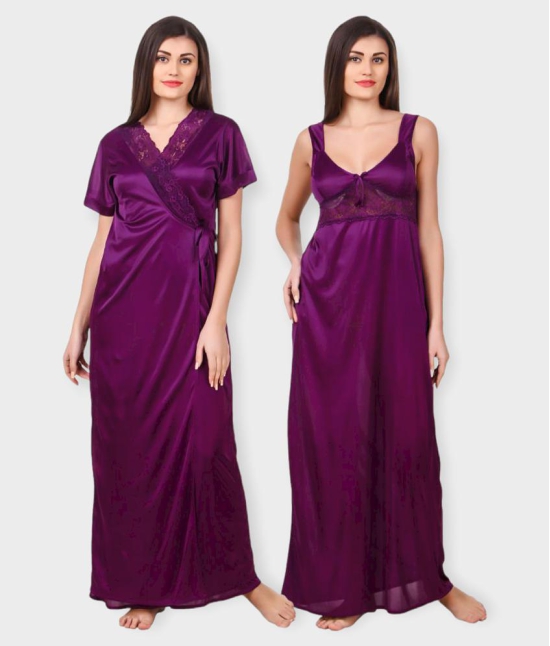 Fasense - Purple Satin Women's Nightwear Nighty & Night Gowns - None