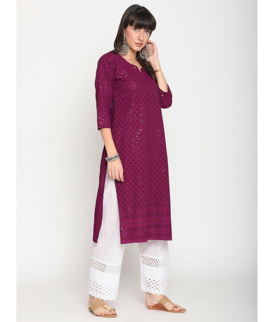 Queenley - Purple Cotton Women's Straight Kurti ( Pack of 1 ) - XXL