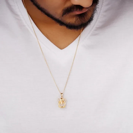 Golden Ganpati Pendant With Link Chain