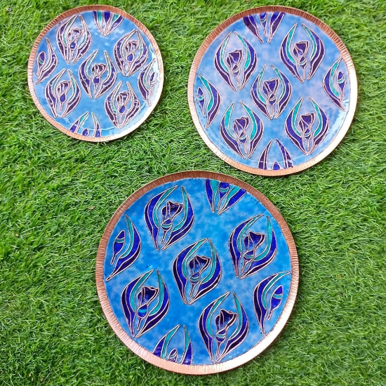 Copper Enamel Wall Plate Gardens of Vishwakarma, Pastels -Wildflower by Ekibeki-Medium