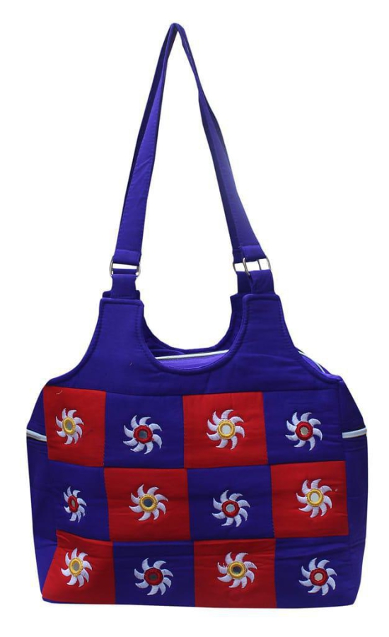 Mandhania Eco Friendly Cotton Mirror Patchwork Bag for Women Dark Blue