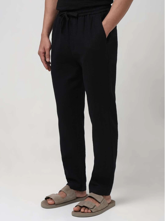 Black Relaxed Fit Drawstring Trouser In Cotton