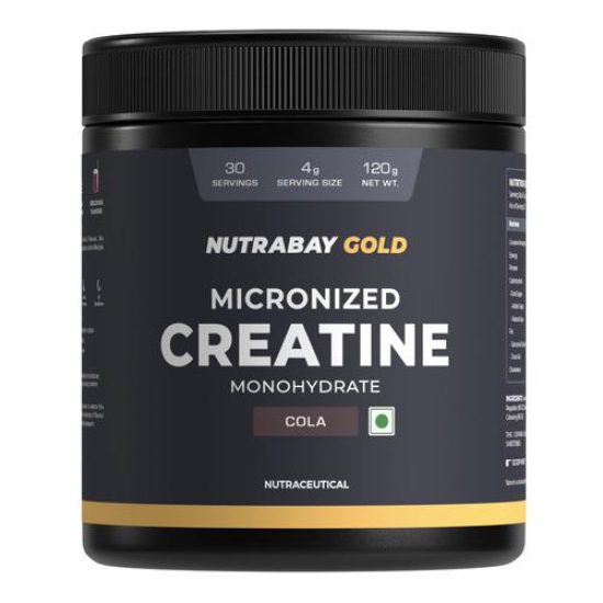 Nutrabay Gold Micronised Creatine Monohydrate Powder - 120g, Cola | NABL Lab Tested | 3g Creatine / Serving | Increases Muscle Mass, Strength & Power | Pre & Post Workout Supplement | For Men & Women