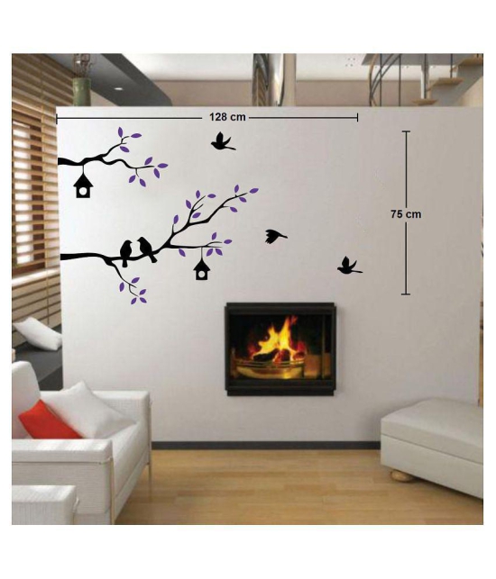 Asmi Collection Birds Family on a Purple Tree Branch Wall Sticker ( 75 x 128 cms )