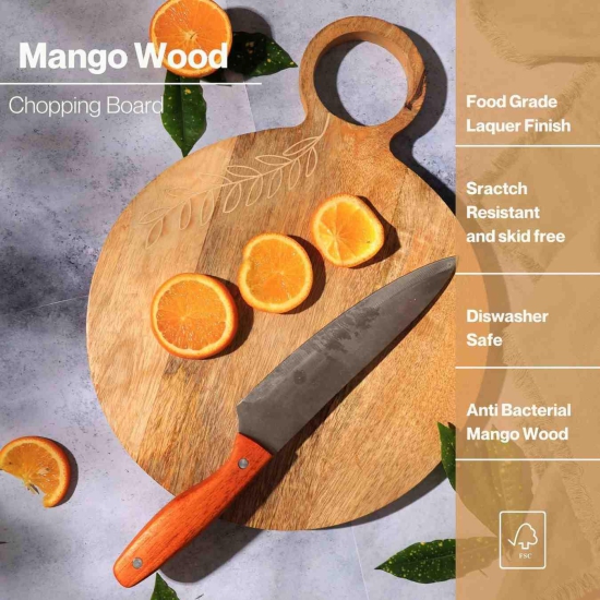 Wooden Chopping Board, Mango Wood, Food Grade Polish, Dishwasher Safe-Circle