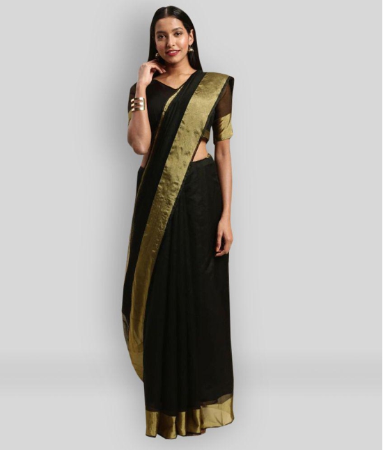 Bhuwal Fashion - Black Cotton Silk Saree With Blouse Piece ( Pack of 1 ) - Black