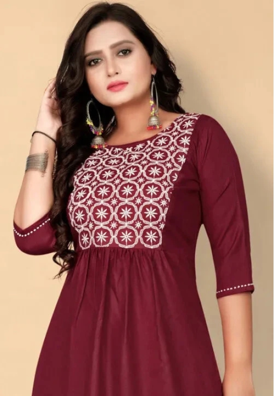 Fancy Cotton Kurti for Women-3XL / Maroon