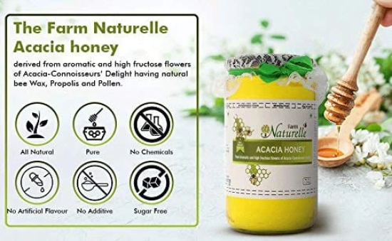 Farm Naturelle Acacia Flora Wild Honey 850gm + 150g Extra |100% Pure Honey | Raw & Unfiltered|Unprocessed|Lab Tested Honey In Glass Jar with Engraved Virgin Wooden Spoon