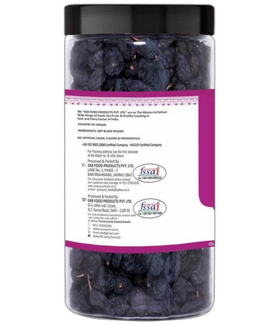 YUM YUM Premium Dried Black Raisins Kishmish 1kg (Pack of 4 - 250g Jar Each)