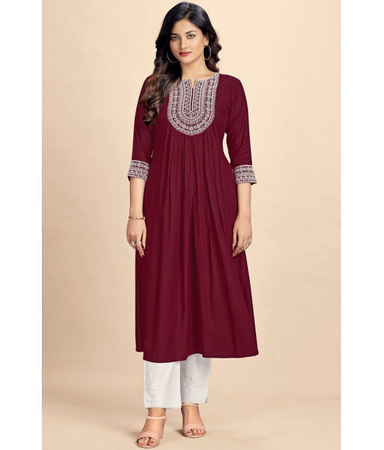 Glomee Rayon Embroidered Nayra Women's Kurti - Maroon ( Pack of 1 ) - None