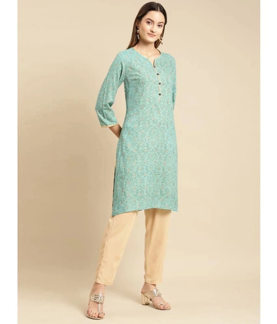 Rangita Women Rayon Green Tonal Printed Knee Length Straight Kurti - None