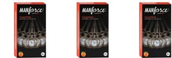 MANFORCE 3 in 1 Condoms (Ribbed Contour Dotted) Overtime Orange Flavoured- 10 Pieces x Pack of 3 Condom (Set of 3 30 Sheets)