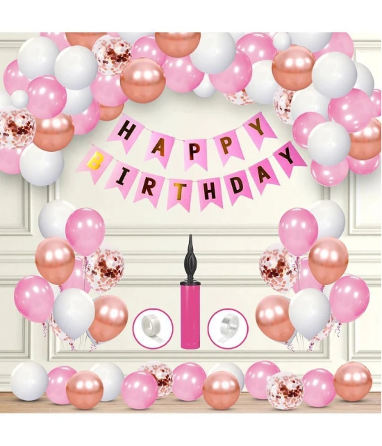 Zyozi Birthday Banner-White,Pink & Rosegold Balloons Garland Arch Kit with Rosegold Confetti Balloons Set for Birthday Balloons Decorations (Pack of 59) - Beige