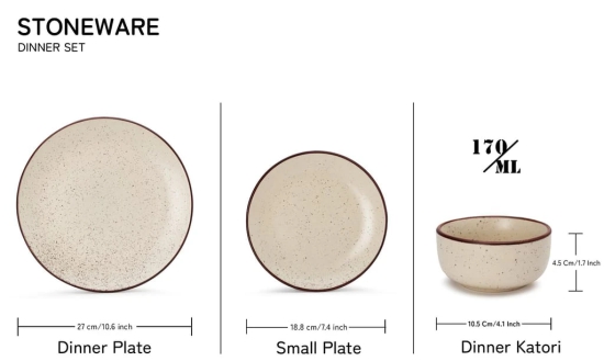 Handcrafted Stoneware Reactive Glaze Ceramic Dinner Set, 12 Pieces Serving for 4, Microwave and Dishwasher Safe, Bone-ash Free, Crockery Set for Dining and Gifting, Beige Speckeld