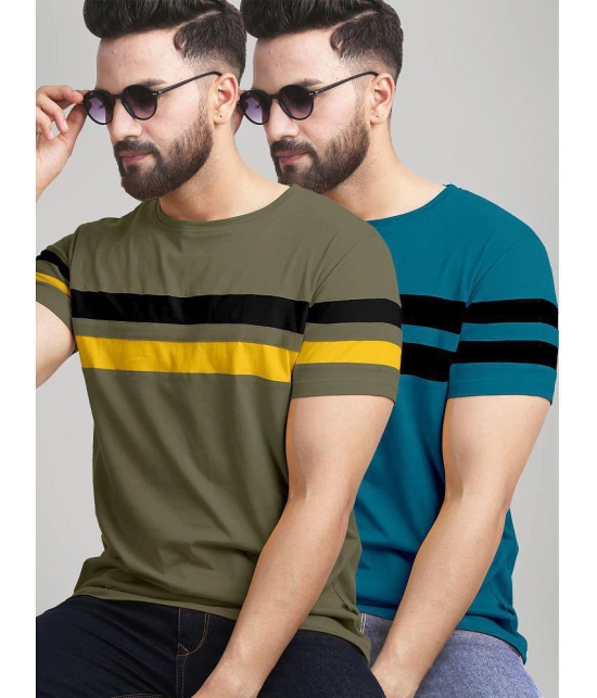 AUSK - Green Cotton Blend Regular Fit Men's T-Shirt ( Pack of 2 ) - None