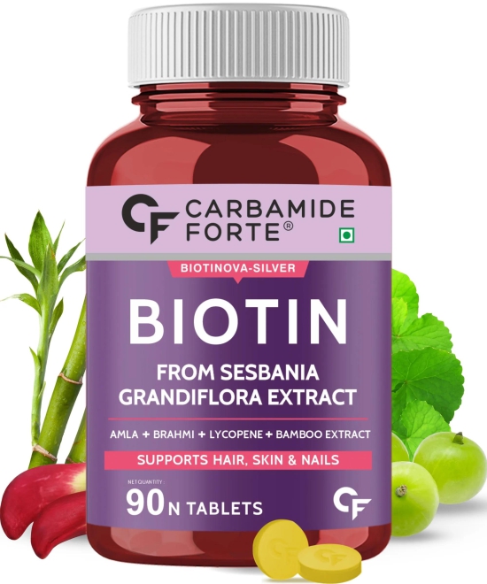 Carbamide Forte Biotin for Hair Growth with Amla, Brahmi & Bamboo Extract - 90 Veg Tablets