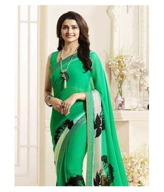 Gazal Fashions - Green Georgette Saree With Blouse Piece (Pack of 1)