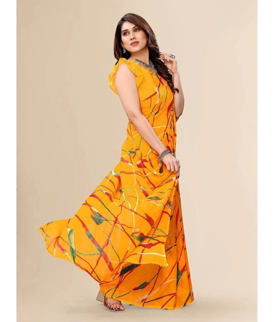 ANAND SAREES Georgette Printed Saree With Blouse Piece - Yellow ( Pack of 1 ) - Yellow