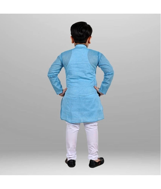 J D Creation - Turquoise Cotton Boys Kurta With Pyjama ( Pack of 1 ) - None