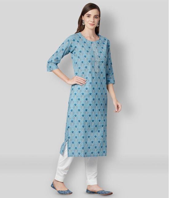 Divena - Blue Cotton Blend Womens Straight Kurti - M