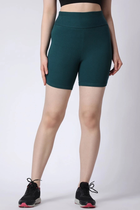 Womens Green Gym High Waist Shorts-S / Green