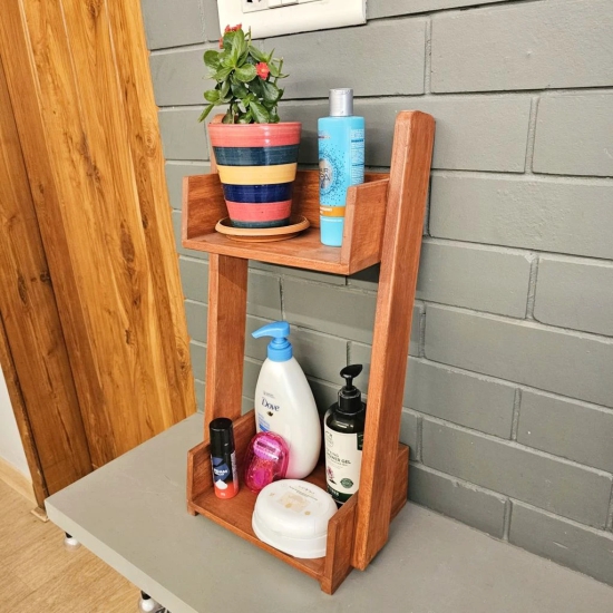 BARISH - Bathroom Organizer Table Top | Organizer Caddy Table Top | Handcrafted with Rubberwood | 2 Spacious Platforms I Fashionable Bathroom Organiser | 22 x 11.5 x 7.75 Inch