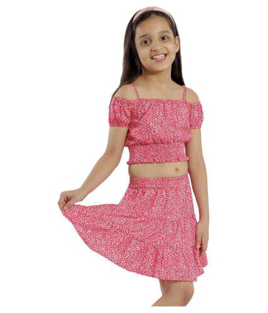 Kids Cave two piece dress for girls fabric- printed summercool (Color_orange peach, Size_3 Years to 12 Years) - None