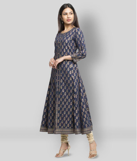 Yash Gallery - Blue Cotton Women's Flared Kurti ( Pack of 1 ) - 3XL